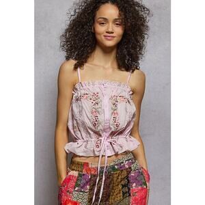 "Delight" Embroidered Poplin Top in Pink